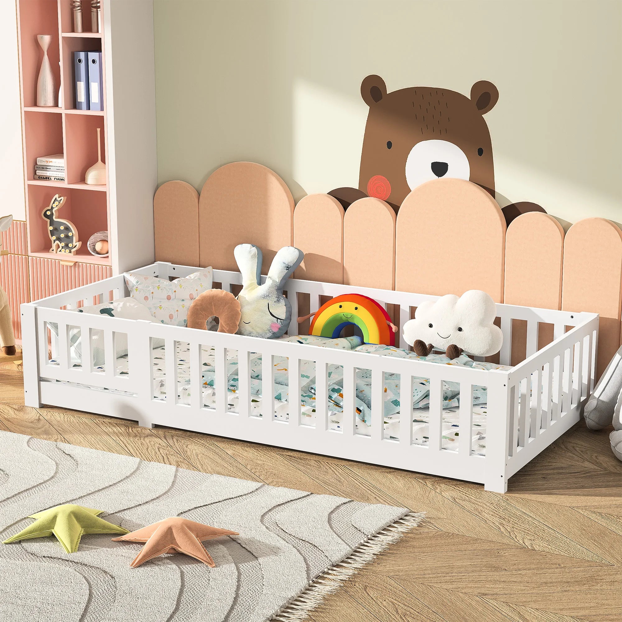 Kinderbett aus Massivholz 90×200 cm – Bodenbett für Jungen & Mädchen