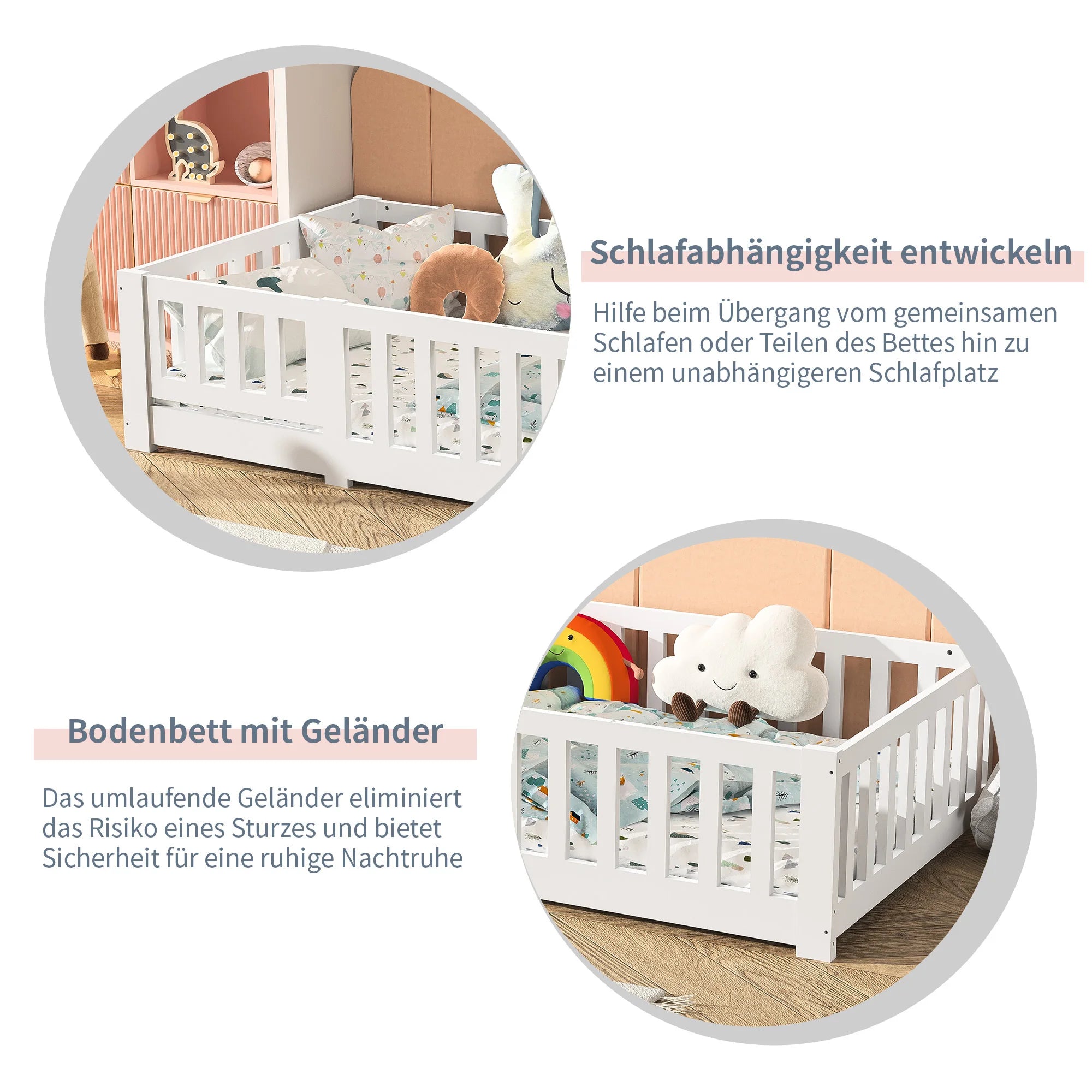 Kinderbett aus Massivholz 90×200 cm – Bodenbett für Jungen & Mädchen