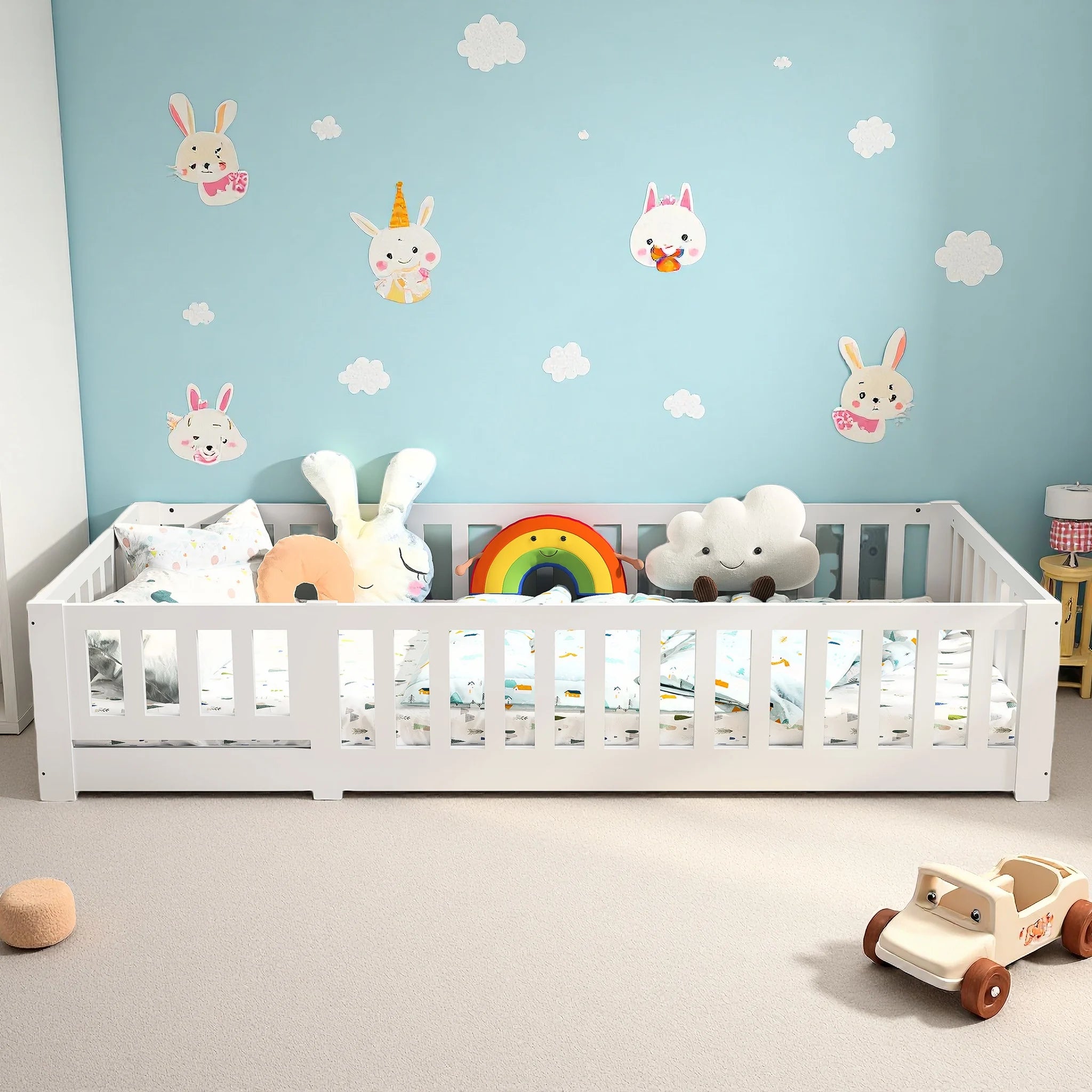 Kinderbett aus Massivholz 90×200 cm – Bodenbett für Jungen & Mädchen