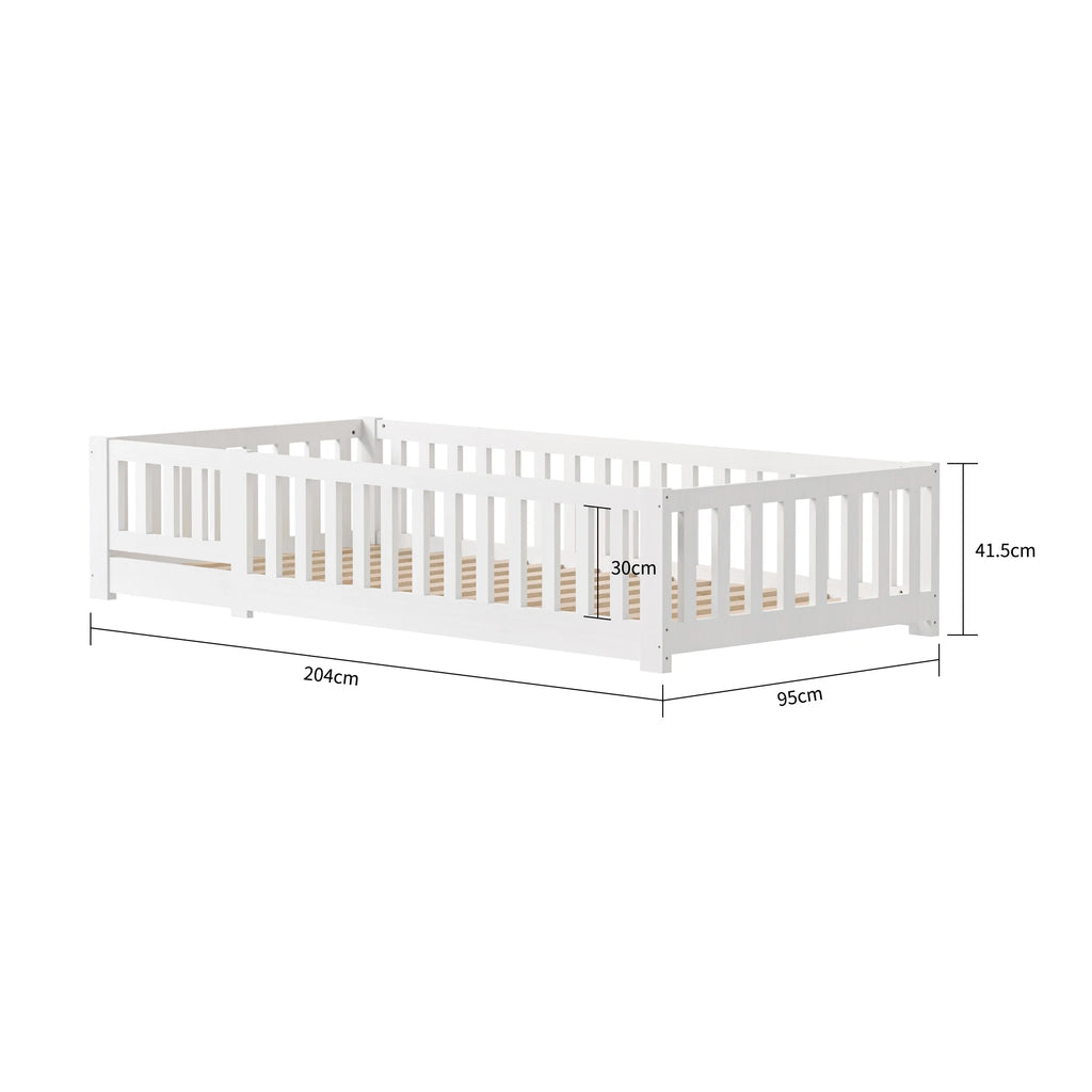 Kinderbett aus Massivholz 90×200 cm – Bodenbett für Jungen & Mädchen