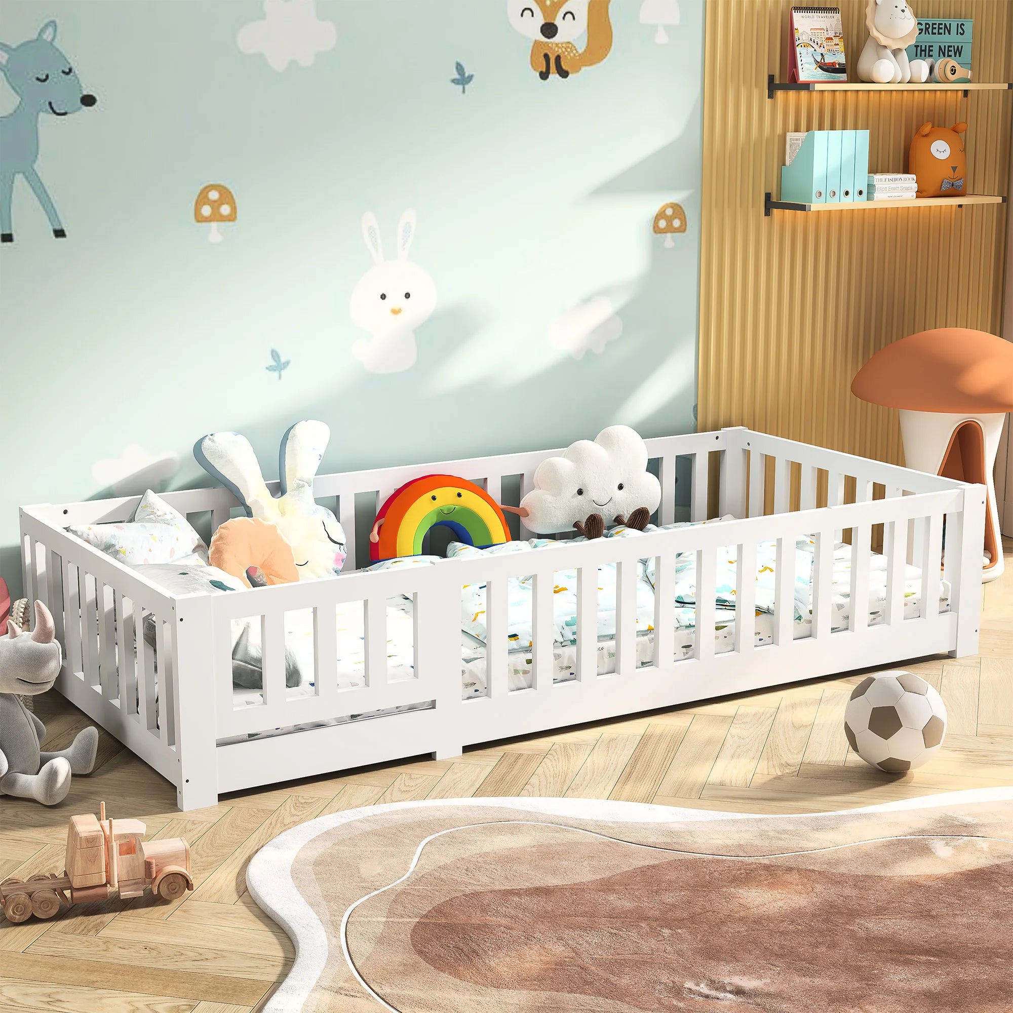 Kinderbett aus Massivholz 90×200 cm – Bodenbett für Jungen & Mädchen