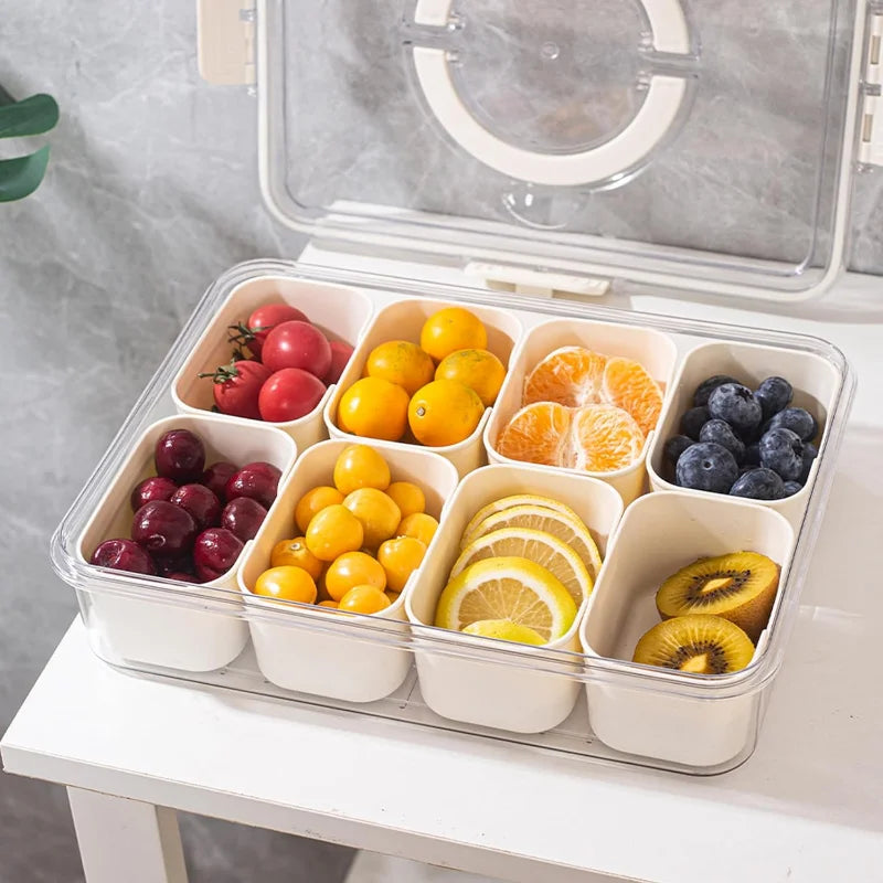 8-Fächer-Aufbewahrungsbox – Küchen-Serviertablett & Snackbox, Trennbehälter für Gewürze, Obst und Snacks, tragbar