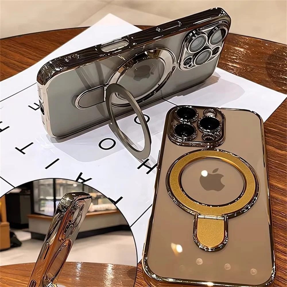 Luxus MagSafe Hülle mit Magnetischer Halterung für iPhone 14 15 16 Pro/Pro Max & Plus – Acrylschutz
