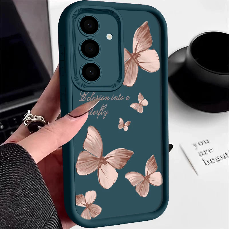 Retro Schmetterling Handyhülle für Samsung Galaxy A54 S21 S22 S23 S24 S25 Ultra Plus S24 FE – Silikon Case
