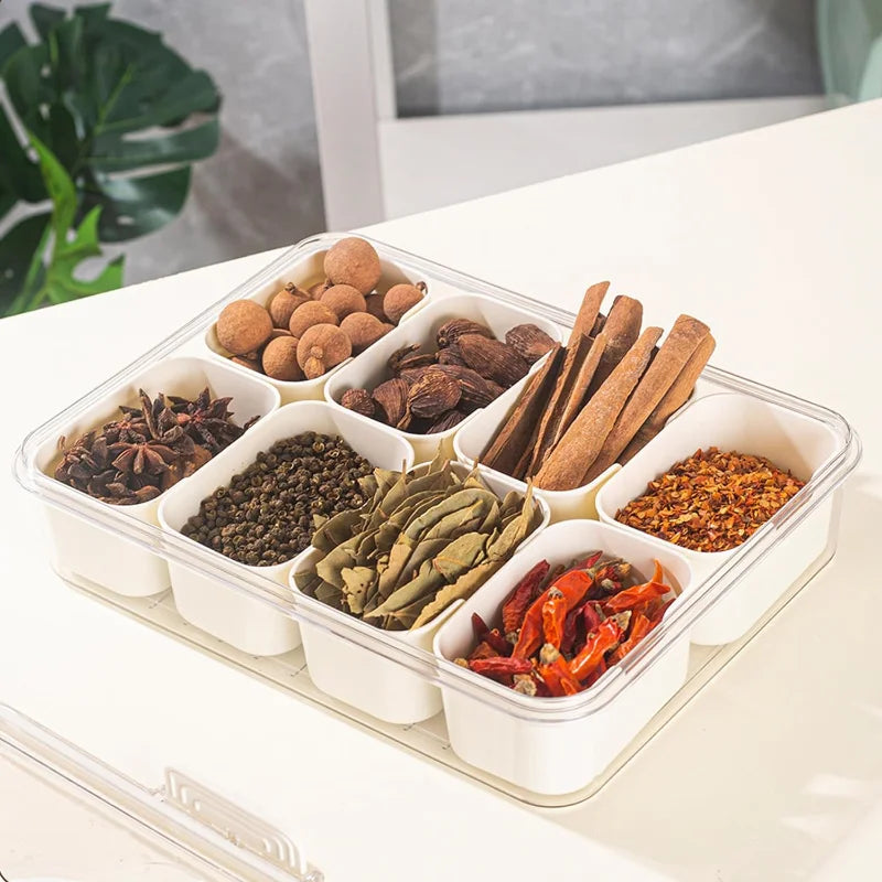 8-Fächer-Aufbewahrungsbox – Küchen-Serviertablett & Snackbox, Trennbehälter für Gewürze, Obst und Snacks, tragbar
