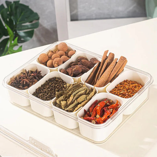 8-Fächer-Aufbewahrungsbox – Küchen-Serviertablett & Snackbox, Trennbehälter für Gewürze, Obst und Snacks, tragbar