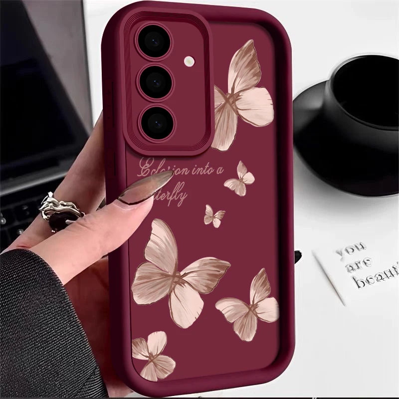 Retro Schmetterling Handyhülle für Samsung Galaxy A54 S21 S22 S23 S24 S25 Ultra Plus S24 FE – Silikon Case