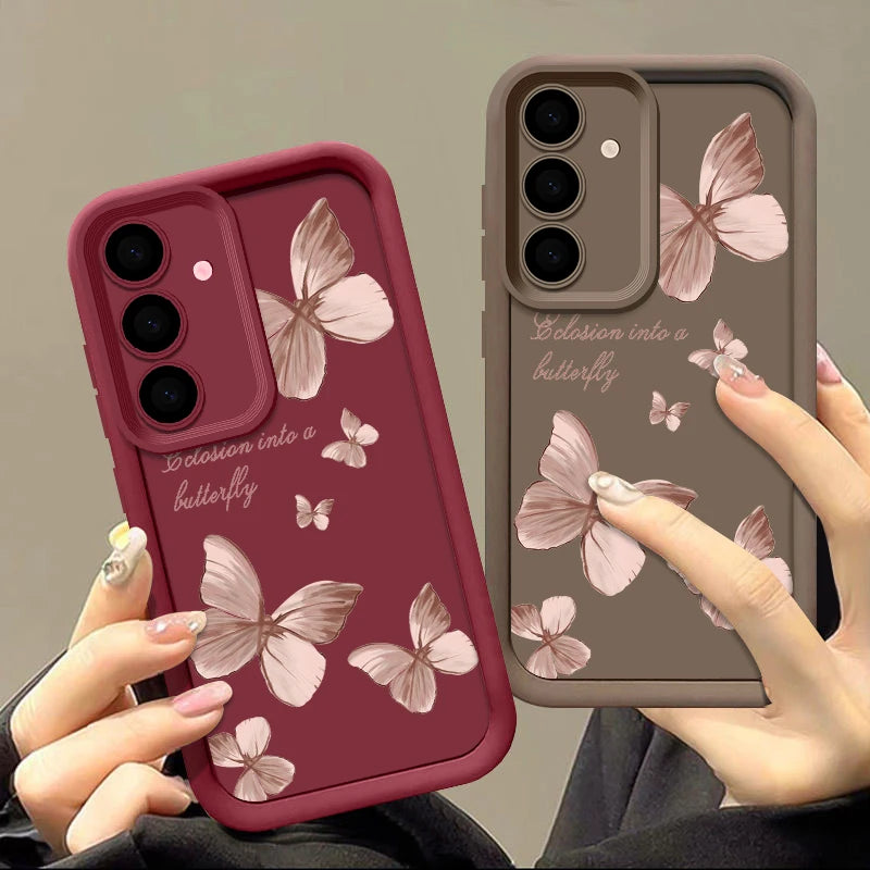 Retro Schmetterling Handyhülle für Samsung Galaxy A54 S21 S22 S23 S24 S25 Ultra Plus S24 FE – Silikon Case