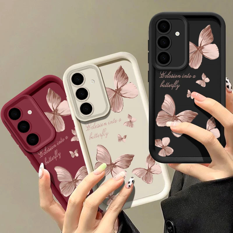 Retro Schmetterling Handyhülle für Samsung Galaxy A54 S21 S22 S23 S24 S25 Ultra Plus S24 FE – Silikon Case