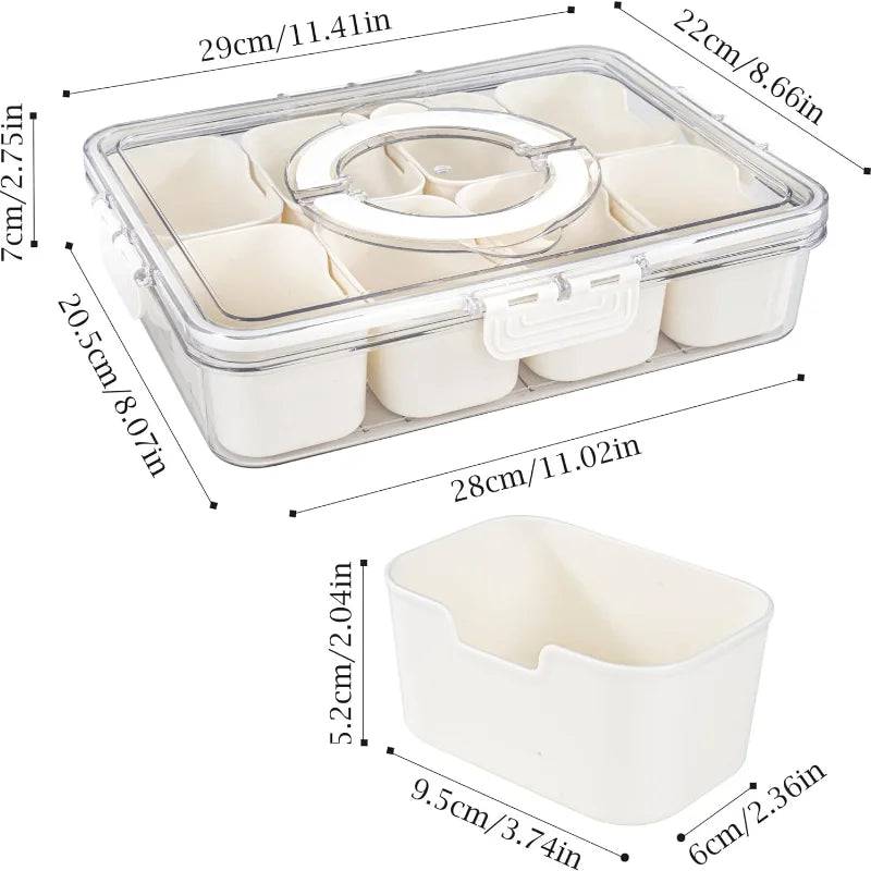 8-Fächer-Aufbewahrungsbox – Küchen-Serviertablett & Snackbox, Trennbehälter für Gewürze, Obst und Snacks, tragbar