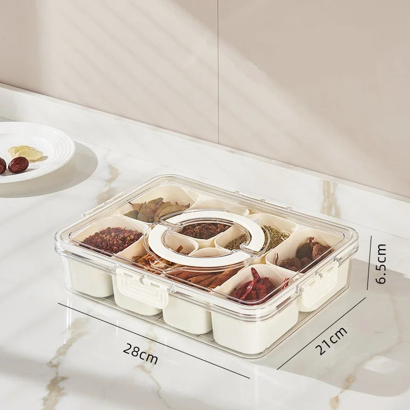 8-Fächer-Aufbewahrungsbox – Küchen-Serviertablett & Snackbox, Trennbehälter für Gewürze, Obst und Snacks, tragbar